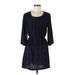 Cooperative Casual Dress - Mini Scoop Neck 3/4 sleeves: Blue Print Dresses - Women's Size Medium