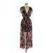 Kate and Lily Casual Dress - A-Line V Neck Short sleeves: Black Floral Dresses - Women's Size 6