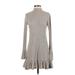 Express Casual Dress - Mini High Neck Long sleeves: Gray Solid Dresses - Women's Size Small