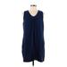 Lands' End Casual Dress - Mini V-Neck Sleeveless: Blue Solid Dresses - Women's Size Large Petite