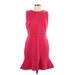 Ann Taylor LOFT Casual Dress - A-Line Crew Neck Sleeveless: Burgundy Print Dresses - Women's Size 12 Petite