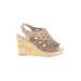 Pierre Dumas Wedges: Slingback Platform Casual Tan Print Shoes - Women's Size 10 - Peep Toe