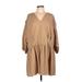 MNG Casual Dress - Mini V-Neck 3/4 sleeves: Tan Print Dresses - Women's Size 10