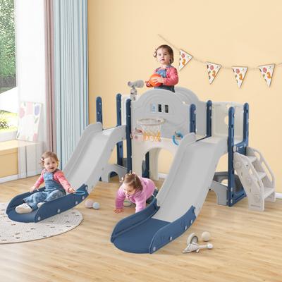 Kids Slide Playset Structure 7 in 1, Spaceship Set with Slide,Double Slides for Toddlers, Kids Climbers Playground