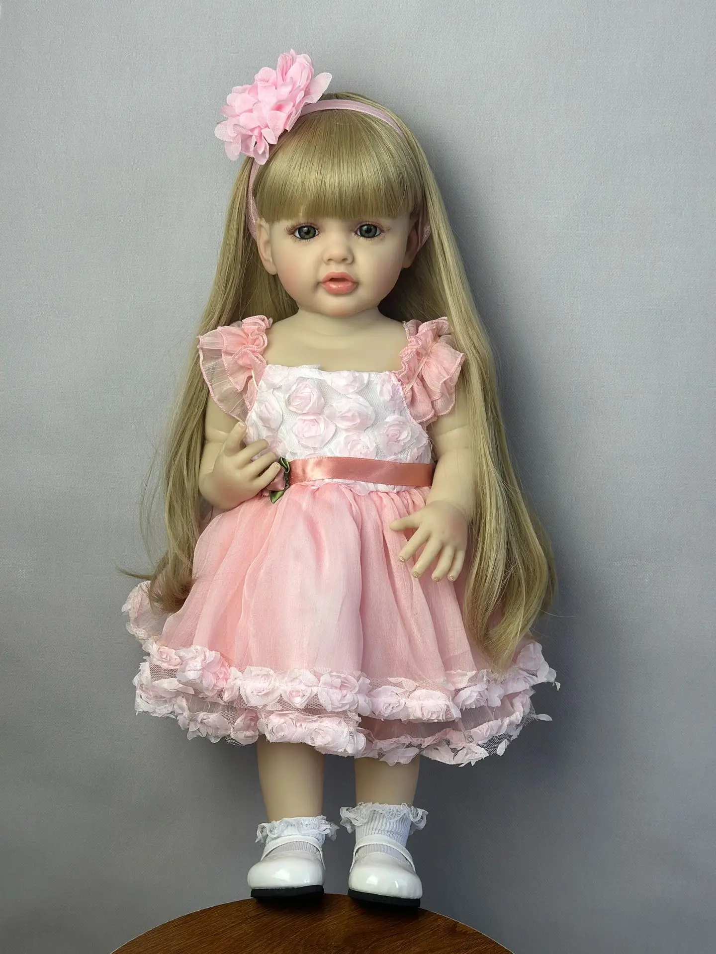 Poupée bébé Reborn en Silicone, déjà peinte, fini éveillé, taille bébé nouveau-né, cheveux longs, peau 3D, veines visibles, poupée d'art à collectionner