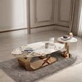 LORENZO Italian Minimalist Light Luxury Coffee Table Set ( Nesting Coffee Table in Brown/White/Yellow | 15.75 H x 47.24 W x 23.62 D in | Wayfair
