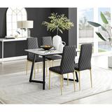 East Urban Home Carzon Marble Effect Melamine Dining Table & Chairs - Luxury Faux Leather Dining Chairs Upholstered/Metal in White | Wayfair