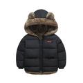 PURJKPU Toddler Winter Jacket Windproof Down Jacket Warm Snowsuit Hooded Coat Soft Light Weight Outerwear With Bear Ear Hoodie Black 90