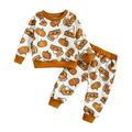 Elainilye Fashion Kids Sweatsuit Toddler Boys Girls Halloween Cake Print Long Sleeve Hooded Sweatshirt And Sweatpants Suit Brown