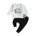 goowrom Baby 2Pcs Christmas Outfits Hat Letter Print Sweatshirt and Pants