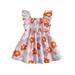 Girlâ€™s Dress Fly Sleeve Square Neck Flower/Leaves Print A-line Dress