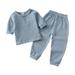 Rovga Outfit For Children Toddler Kids Baby Boy Girl Solid Pullover Long Sleeve Cotton Linen Sweatshirt T Shirt Crewneck Tops Shorts Set Clothes