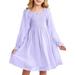 Xmarks Girls Dresses Flare Long Sleeve Ruffle Square Neck Chiffon Swiss Dot Dress Party Casual Fall Midi Dress 4-13Y