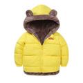 PURJKPU Toddler Winter Jacket Windproof Down Jacket Warm Snowsuit Hooded Coat Soft Light Weight Outerwear With Bear Ear Hoodie Yellow 90