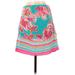 Lilly Pulitzer Silk A-Line Skirt Knee Length: Teal Floral Bottoms - Women's Size X-Small