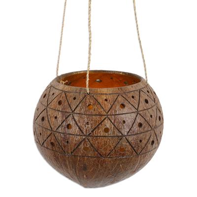 Raindrops,'Balinese Hand-Crafted Coconut Shell Hanging Planter'