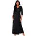 Plus Size Women's Stretch Knit Faux Wrap Maxi Dress by The London Collection in Black Ivory Dot (Size 22 W)