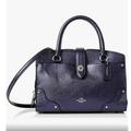 Coach Bags | Coach Mercer 24 Pebbled Grain Leather Satchel Handbag In Metallic Midnight Blue | Color: Blue | Size: Os