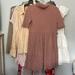 Free People Dresses | Free People Beach Mock Neck Babydoll Knit Stretch Tee Dress Keyhole Back | Color: Cream/Pink | Size: S