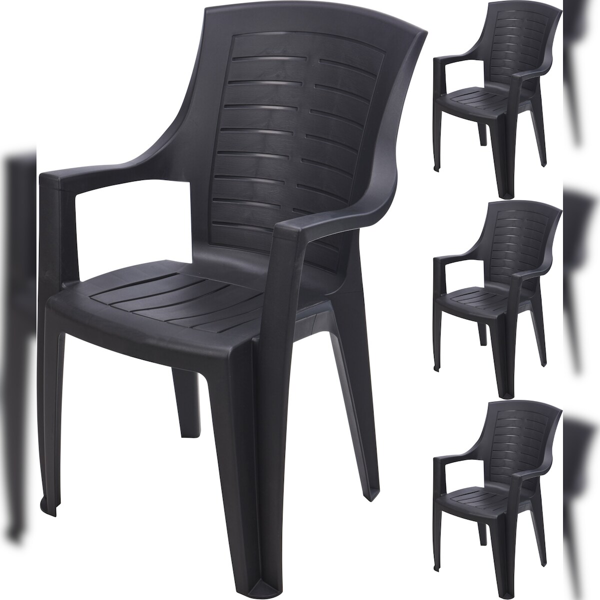 4x Stapelstuhl Hochlehner Gartenstuhl aus Kunststoff stapelbar Schwarz Image