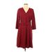 Lands' End Casual Dress - A-Line V-Neck 3/4 sleeves: Red Dresses - Women's Size 6