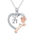 StoryEtain 21st Birthday Necklace, Roseflower Heart Necklace 925 Sterling Silver Number 21st Birthday Anniversary Initial Necklace Personalised Jewellery Gift for Girls Women…