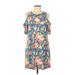 Alya Casual Dress - Shift Crew Neck Short sleeves: Blue Floral Dresses - Women's Size Large