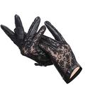 Sexy Women's Leather Gloves Spring And Autumn Thin Black Lace Gloves Bow Women's Gloves (Black S code)