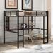 Full Size Classic Metal&MDF Loft Bed With Long Desk And Shelves,Sturdy Construction,Kids Bedroom Set,Black