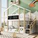 White Twin Over Twin House Bunk Bed with Storage Staircase and Blackboards,Wooden Bunk Bed Frame Bedroom for Kids Boys Girls