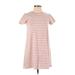 Madewell Casual Dress - Shift High Neck Short sleeves: Pink Stripes Dresses - Women's Size X-Small