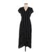 Ann Taylor LOFT Casual Dress - Midi V-Neck Short sleeves: Black Print Dresses - Women's Size Medium Petite