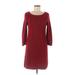 Ann Taylor LOFT Casual Dress - Sweater Dress Scoop Neck 3/4 sleeves: Burgundy Print Dresses - Women's Size Medium