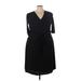 Kiyonna Casual Dress - A-Line V-Neck 3/4 sleeves: Black Print Dresses - Women's Size 2X Plus