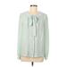 LC Lauren Conrad Long Sleeve Blouse: Green Print Tops - Women's Size Medium