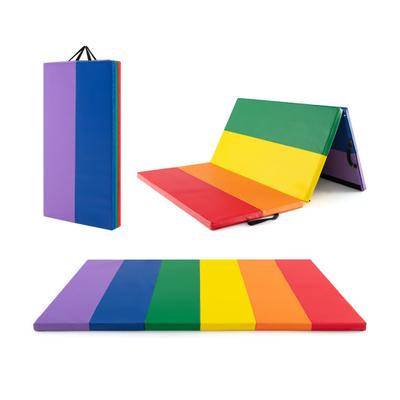 Costway PU Leather Tri-Folding Gymnastics Tumbling Mat with Carrying Handles for Kids