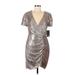 Aidan by Aidan Mattox Cocktail Dress - Party Plunge Short sleeves: Silver Print Dresses - New - Women's Size 8