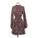 She + Sky Casual Dress - Shirtdress: Burgundy Floral Dresses - Women's Size Small