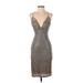 Forever 21 Cocktail Dress - Sheath Plunge Sleeveless: Silver Solid Dresses - Women's Size Small