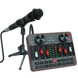 Tenlamp Podcast Equipment Bundle All-in-One Audio Interface DJ Mixer with Condenser Microphone Stand Monitor Earphone Audio Mixer with Sound Card for PC/Laptop/Phone Streaming/Podcasting