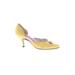 Susan Bennis Warren Edwards Heels: Slip On Kitten Heel Glamorous Yellow Shoes - Women's Size 8 - Almond Toe