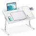 HETTHI Bed Desk-Marble Pattern Adjustable Laptop Desk with Foldable Legs Storage Drawer Tablet Slot Removable Stopper
