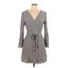 Ecote Casual Dress - Mini V Neck Long sleeves: Gray Dresses - Women's Size Large