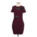 Express Casual Dress - Sheath Crew Neck Short sleeves: Burgundy Print Dresses - Women's Size 10