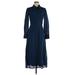 Cefinn Casual Dress - Midi Collared 3/4 sleeves: Blue Print Dresses - Women's Size 4