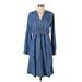 Gap Casual Dress - Shirtdress V Neck 3/4 sleeves: Blue Print Dresses - Women's Size Small