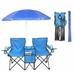 Double Folding Picnic Chairs with Umbrella Mini Table Beverage Holder for Beach Patio Pool Park Outdoor Portable Camping Chair