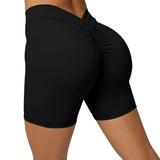 YDKZYMD Womens Shorts Casual Scrunch Butt Lifting V Back Twist Leggings Yoga Compression Running Stretchy Sport Shorts Biker Seamless High Waist Booty Short Black M