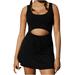 Tennis Dress For Women Workout Dress With Built In Shorts And Bra Cut Out Athletic Dresses(Black L)