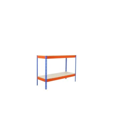 SimonRack Metallregal ohne Schrauben mit Simonforte 2 Regale. Blau/Orange/Holz 900x1500x600 mm Image